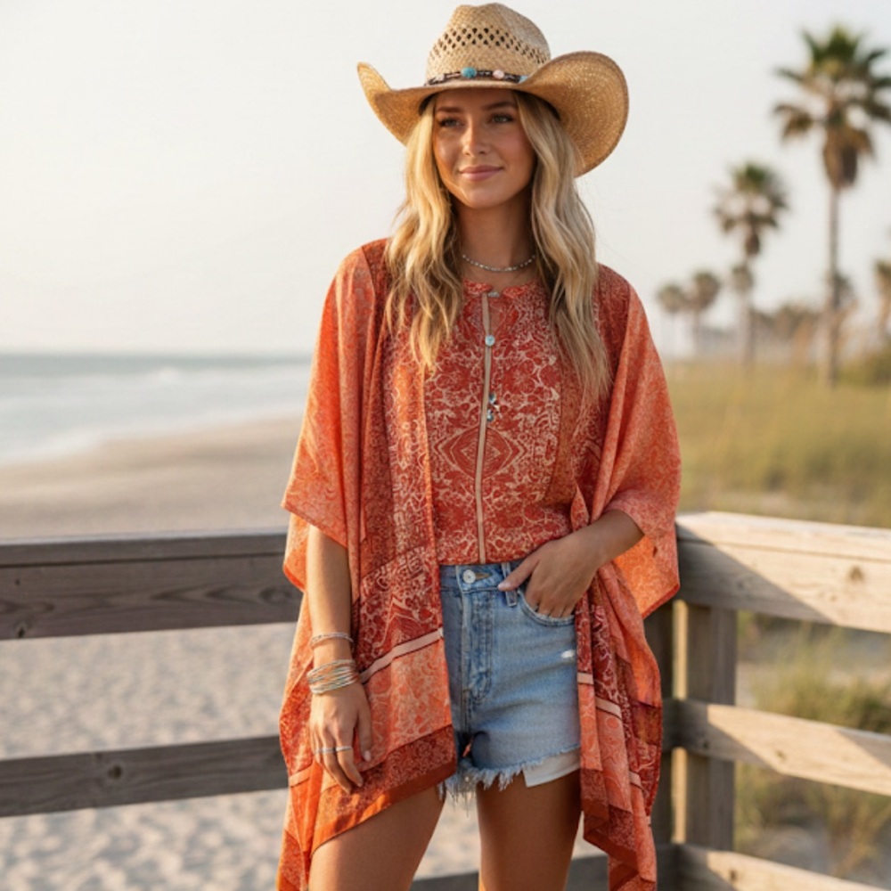 Vince Camuto‎ Vibrant Red and Orange Kimono size L